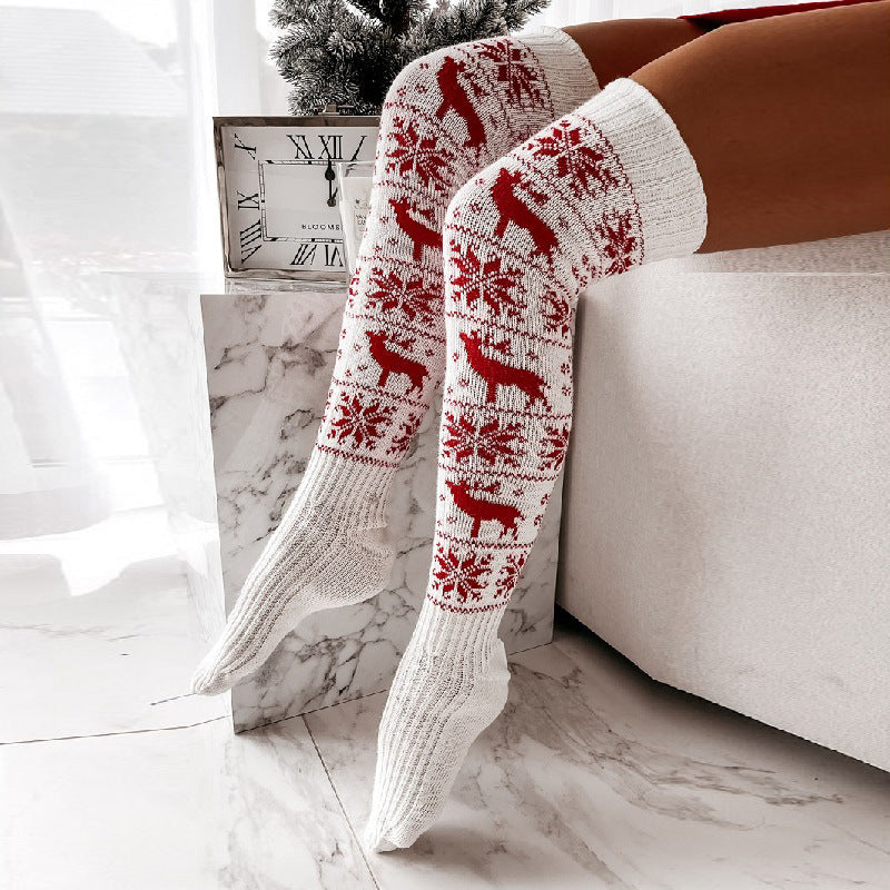 Beautiful Elk Snowflake Over-the-knee  Long Socks For Ladies