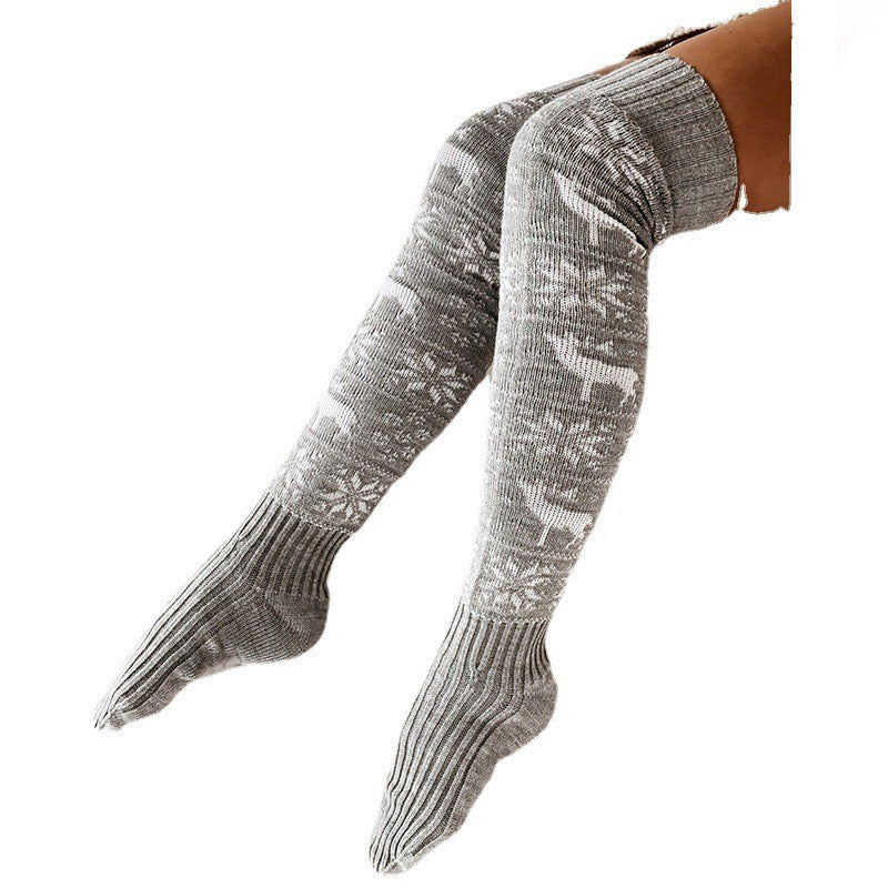 Beautiful Elk Snowflake Over-the-knee  Long Socks For Ladies