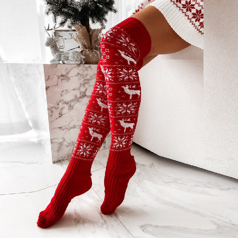 Beautiful Elk Snowflake Over-the-knee  Long Socks For Ladies